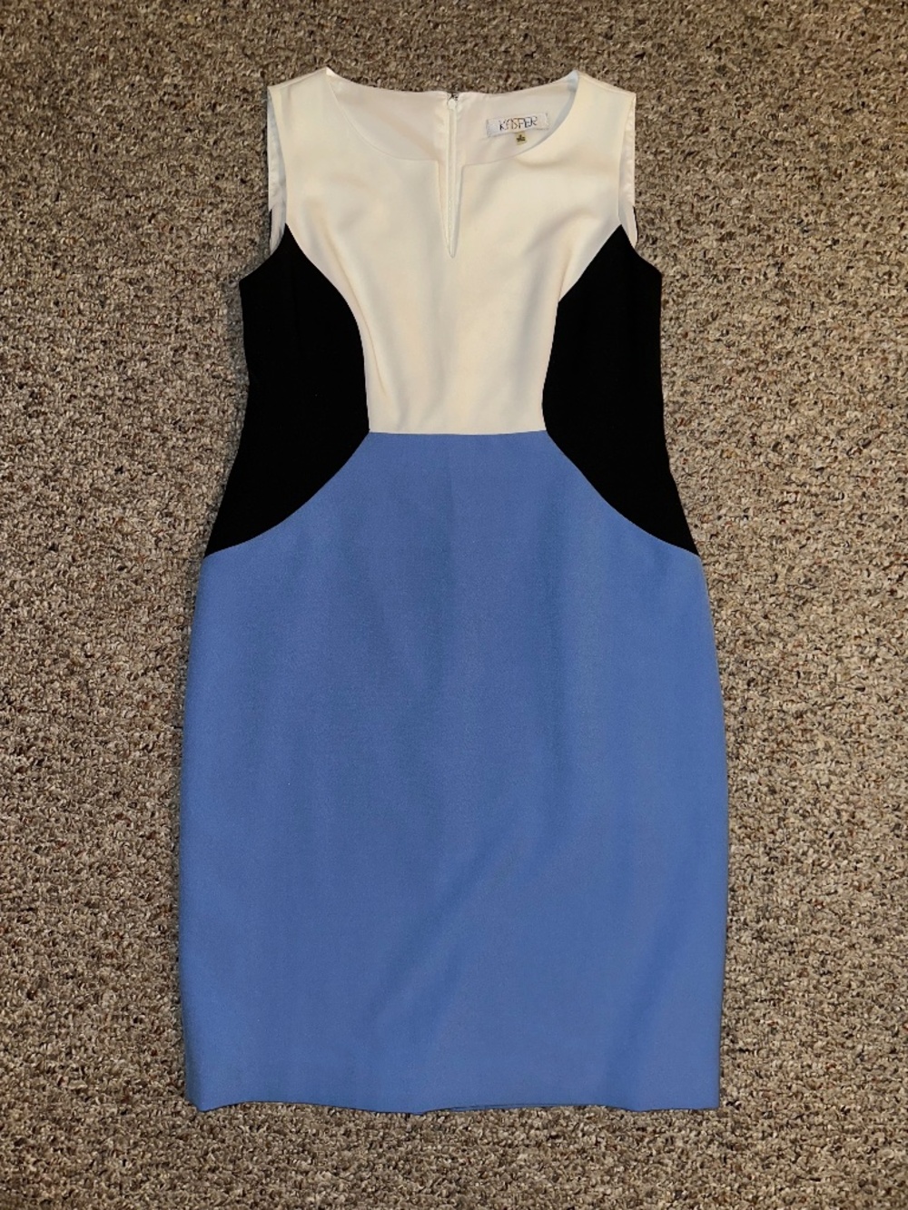Kasper Blue/White Colorblock Stretch Lined Sheath Dress-12